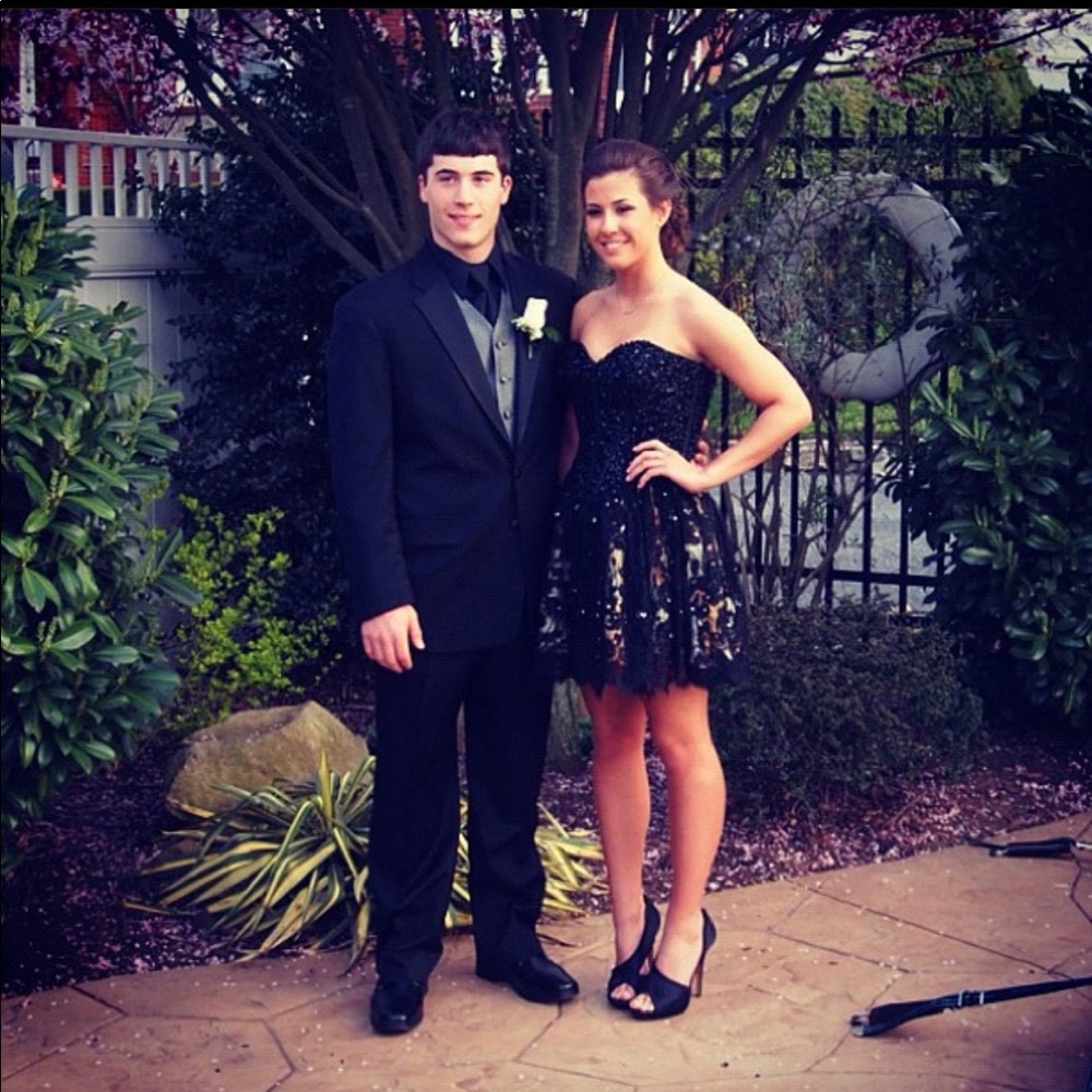 Sherri Hill Black Beaded Dress with Leopard Slip